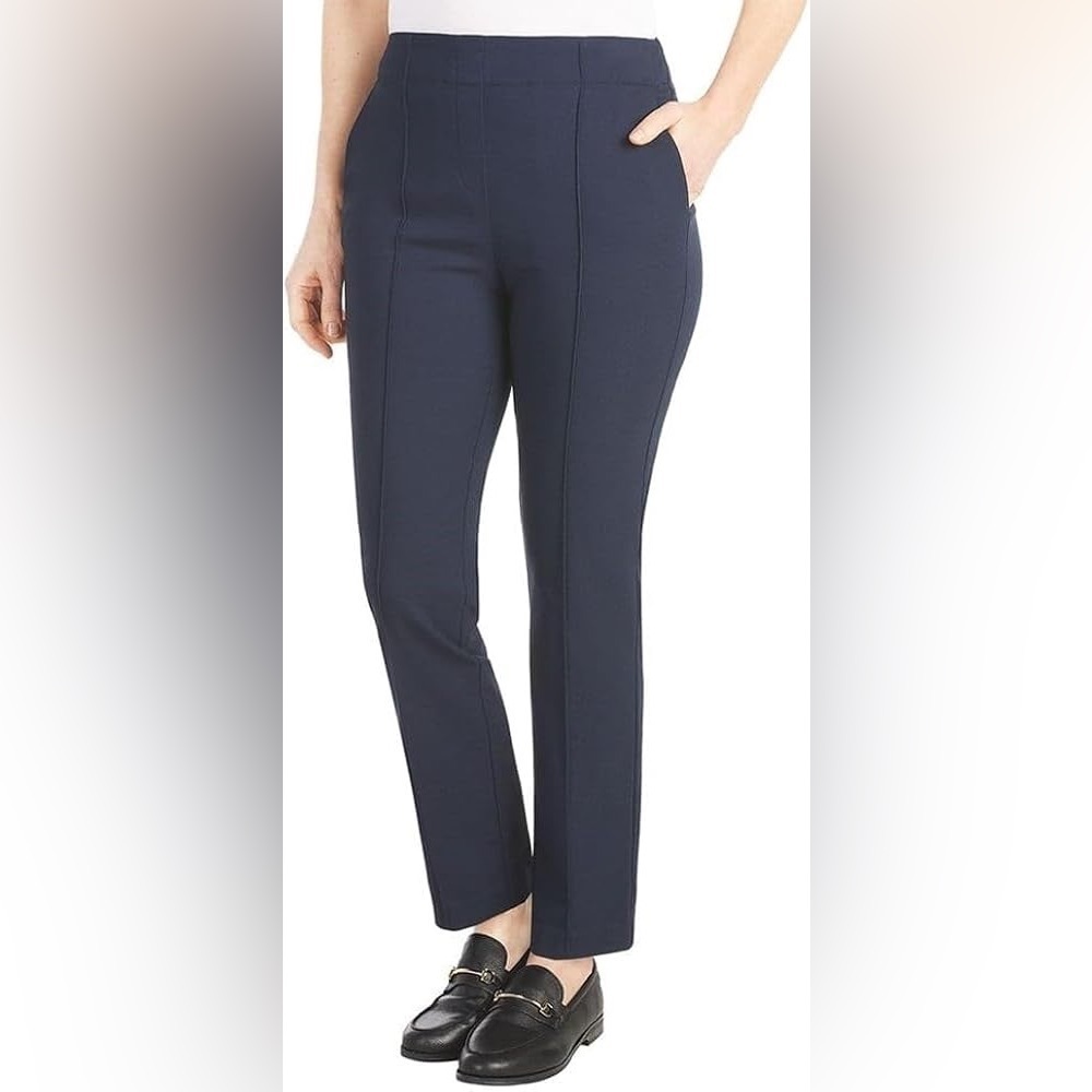 NWT Hilary Radley Women's Pull-On Mid Rise Slim Leg Pants Navy Blue size large